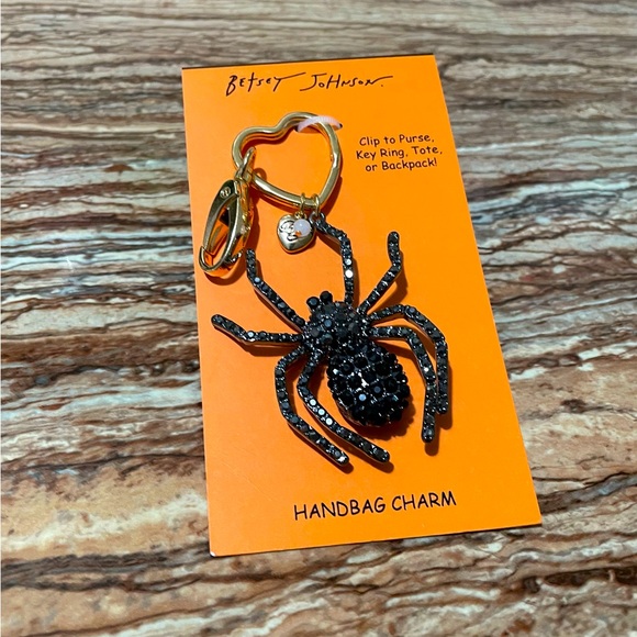 Betsey Johnson Gold Black Gunmetal Crystal Spider Key Fob Bag Charm Keychain - Picture 6 of 8
